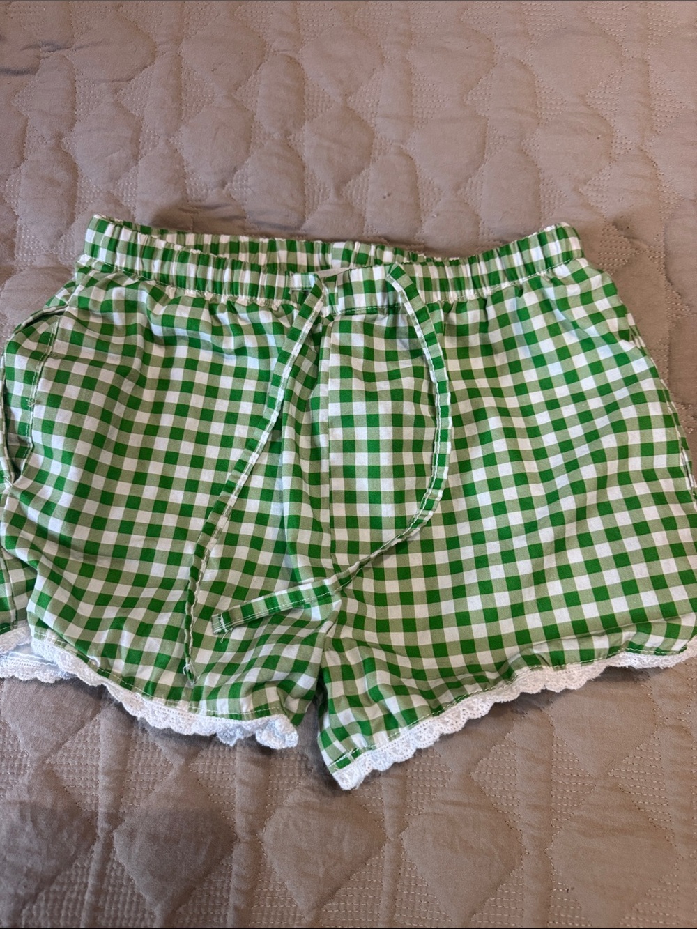 SweetHoney Green Gingham Lace-Trim Lounge Shorts 6Y